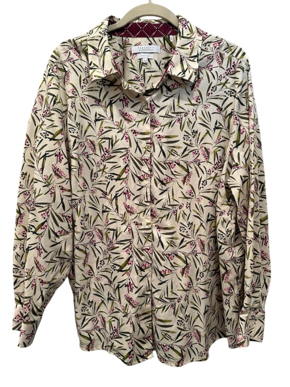 Foxcroft for Appleseed’s Wrinkle Free Floral Button-Down Collar Shirt Top Sz 20W